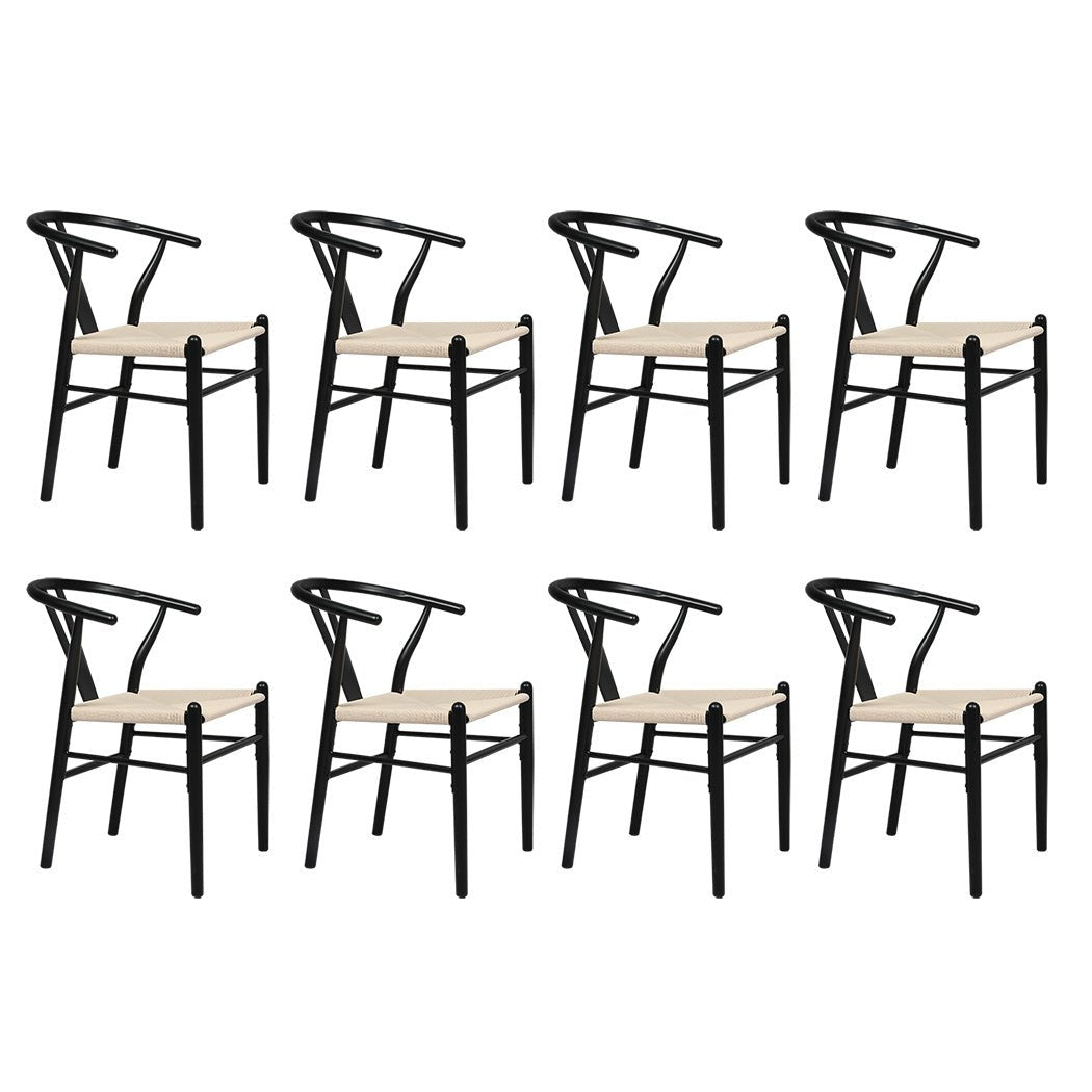 Hans Solid Wood Dining Chairs Set of 8 with Rattan Seat - Black - Rivercity House & Home Co. (ABN 18 642 972 209) - Affordable Modern Furniture Australia