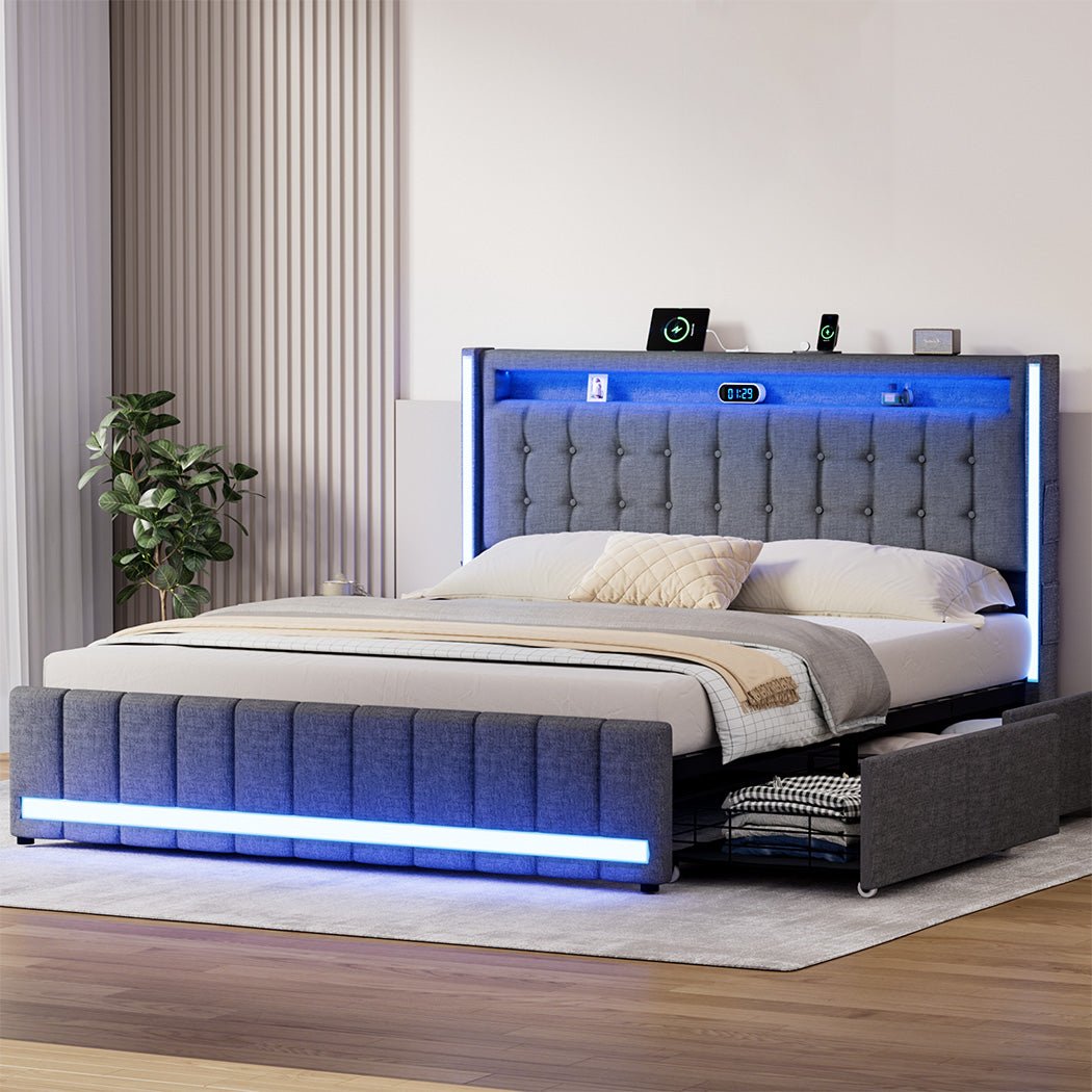 Harrison Double LED Smart Storage Bed – Grey - Rivercity House & Home Co. (ABN 18 642 972 209) - Affordable Modern Furniture Australia