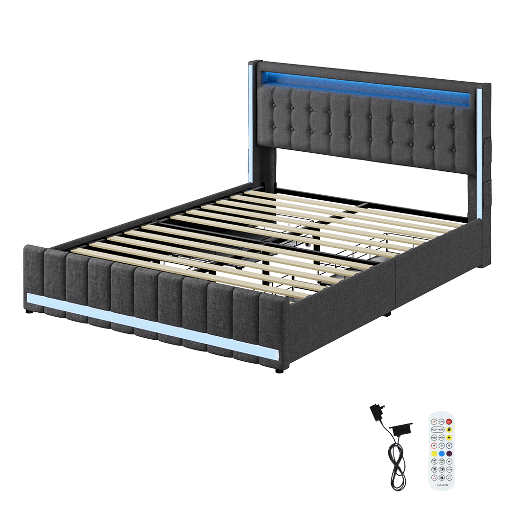 Harrison Double LED Smart Storage Bed – Grey - Rivercity House & Home Co. (ABN 18 642 972 209) - Affordable Modern Furniture Australia