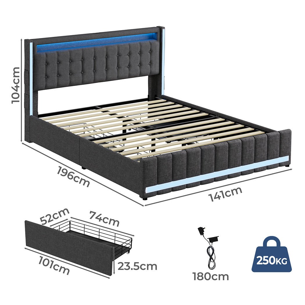 Harrison Double LED Smart Storage Bed – Grey - Rivercity House & Home Co. (ABN 18 642 972 209) - Affordable Modern Furniture Australia