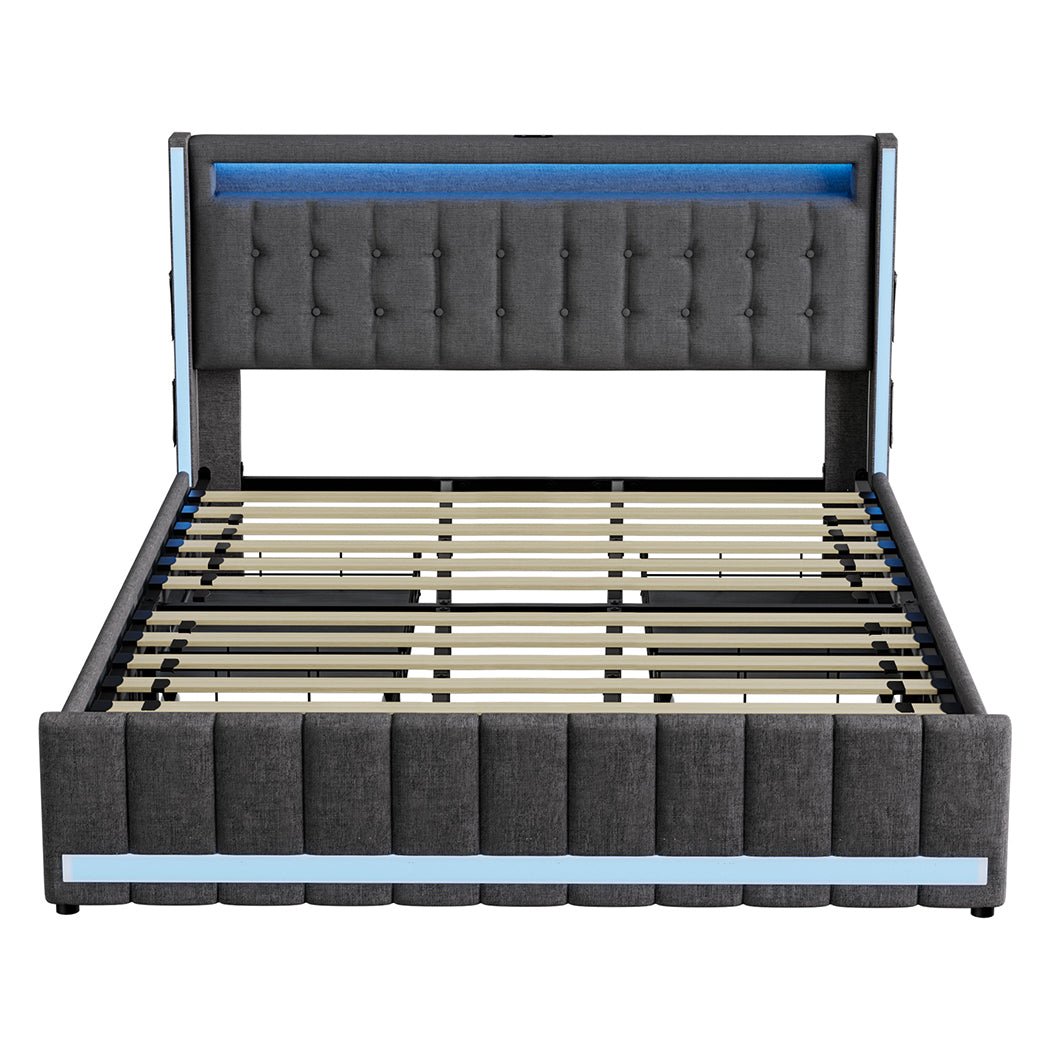 Harrison King LED Smart Storage Bed – Grey - Rivercity House & Home Co. (ABN 18 642 972 209) - Affordable Modern Furniture Australia