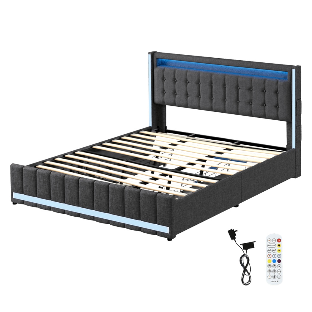 Harrison King LED Smart Storage Bed – Grey - Rivercity House & Home Co. (ABN 18 642 972 209) - Affordable Modern Furniture Australia
