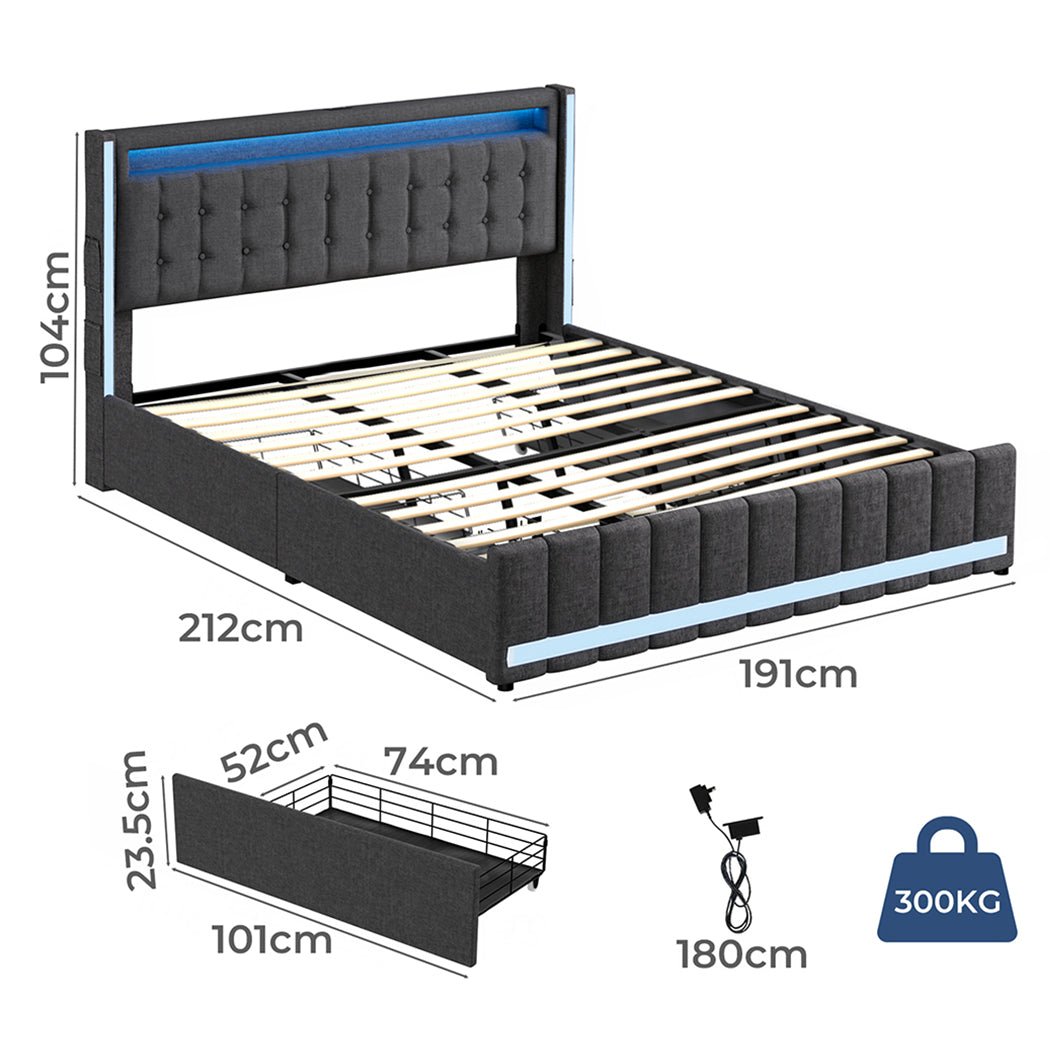 Harrison King LED Smart Storage Bed – Grey - Rivercity House & Home Co. (ABN 18 642 972 209) - Affordable Modern Furniture Australia