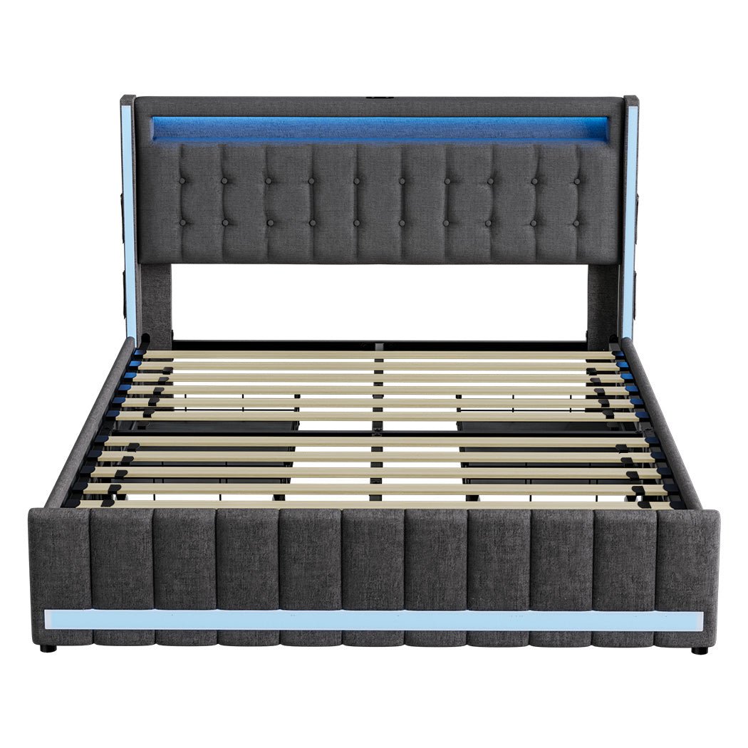 Harrison Queen LED Smart Storage Bed – Grey - Rivercity House & Home Co. (ABN 18 642 972 209) - Affordable Modern Furniture Australia