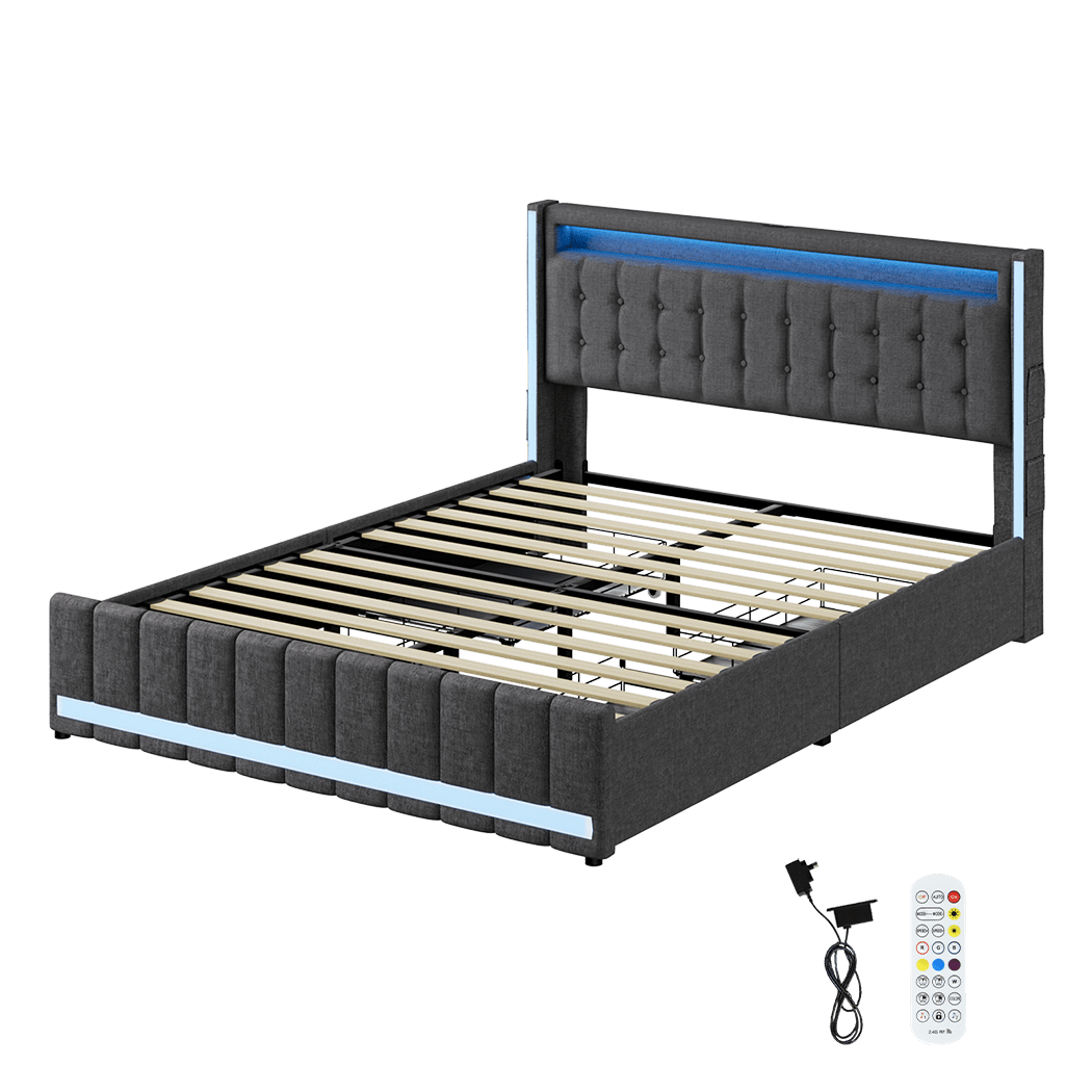 Harrison Queen LED Smart Storage Bed – Grey - Rivercity House & Home Co. (ABN 18 642 972 209) - Affordable Modern Furniture Australia