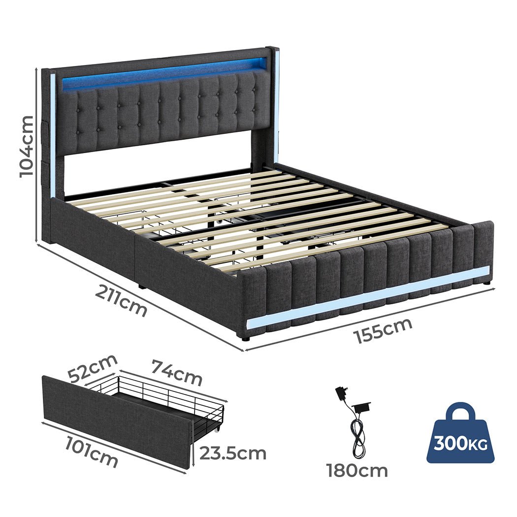Harrison Queen LED Smart Storage Bed – Grey - Rivercity House & Home Co. (ABN 18 642 972 209) - Affordable Modern Furniture Australia
