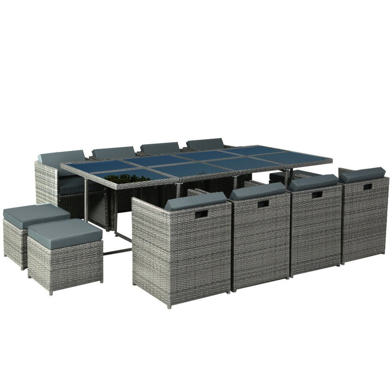 Hayman 13 Piece Wicker Outdoor Dining Table Set - Grey - 10% Off Everything Inside - Rivercity House & Home Co. (ABN 18 642 972 209) - Affordable Modern Furniture Australia