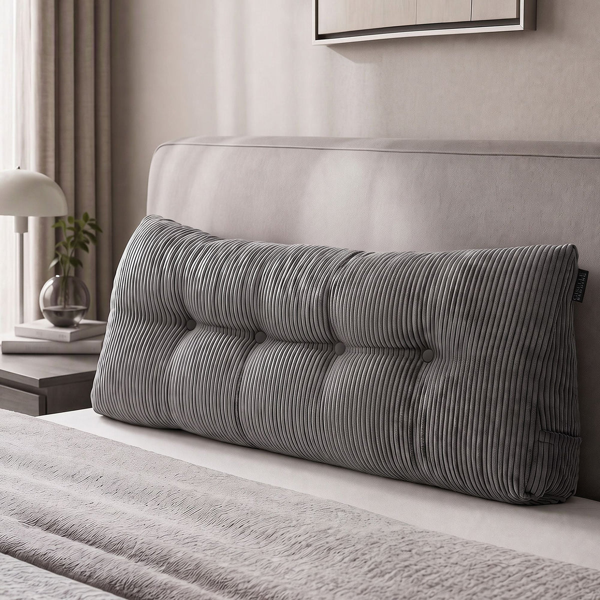 Headboard Pillow for Sitting in Bed Double with Shredded Foam Lumbar Support and Corduroy Cover with Side Pockets - Home & Garden > Bedding > Pillows - Rivercity House & Home Co. (ABN 18 642 972 209) - Affordable Modern Furniture Australia