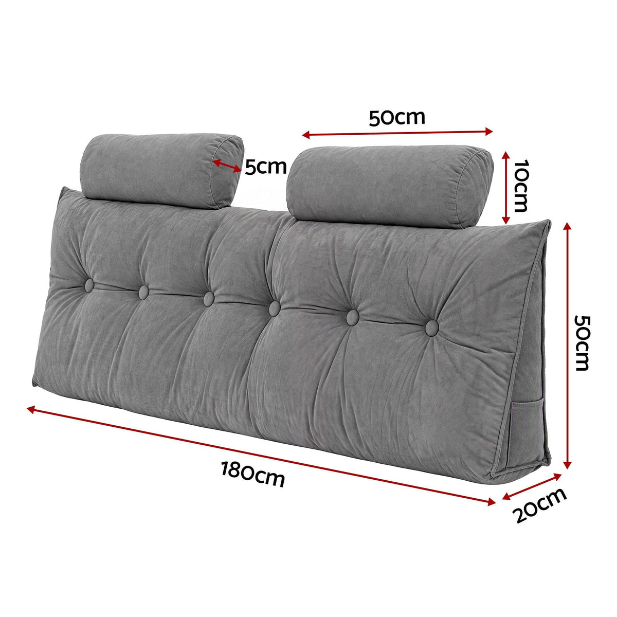 Headboard Pillow Queen Wedge Backrest Triangular with 2 Cushions - Grey - Furniture > Bedroom > Headboards - Rivercity House & Home Co. (ABN 18 642 972 209) - Affordable Modern Furniture Australia