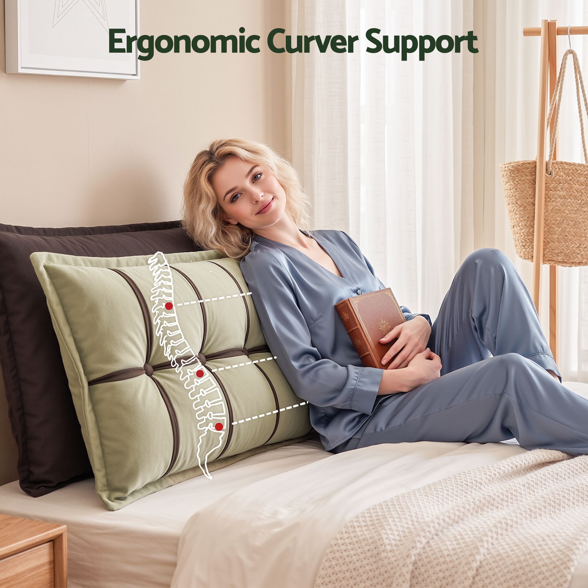 Headboard Pillow with Double-Layer Storage Wedge Reading Backrest with Adjustable Filling, Chenille Bed Rest Cushion for Daybed, Dorm, and RV Queen - Home & Garden > Bedding > Pillows - Rivercity House & Home Co. (ABN 18 642 972 209) - Affordable Modern Furniture Australia