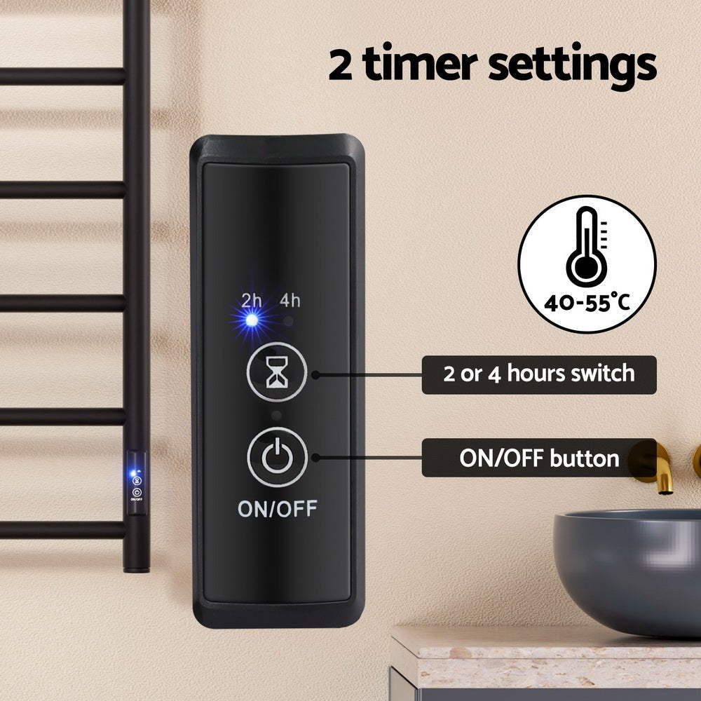 Heated Towel Rail 6 Round Bars with Timer Electric Heater Warmer Rack - Home & Garden > Bathroom Accessories > Towel Racks & Holders - Rivercity House & Home Co. (ABN 18 642 972 209) - Affordable Modern Furniture Australia