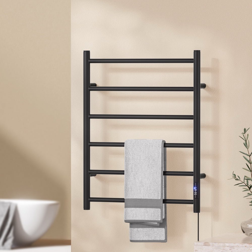 Heated Towel Rail 6 Round Bars with Timer Electric Heater Warmer Rack - Home & Garden > Bathroom Accessories > Towel Racks & Holders - Rivercity House & Home Co. (ABN 18 642 972 209) - Affordable Modern Furniture Australia