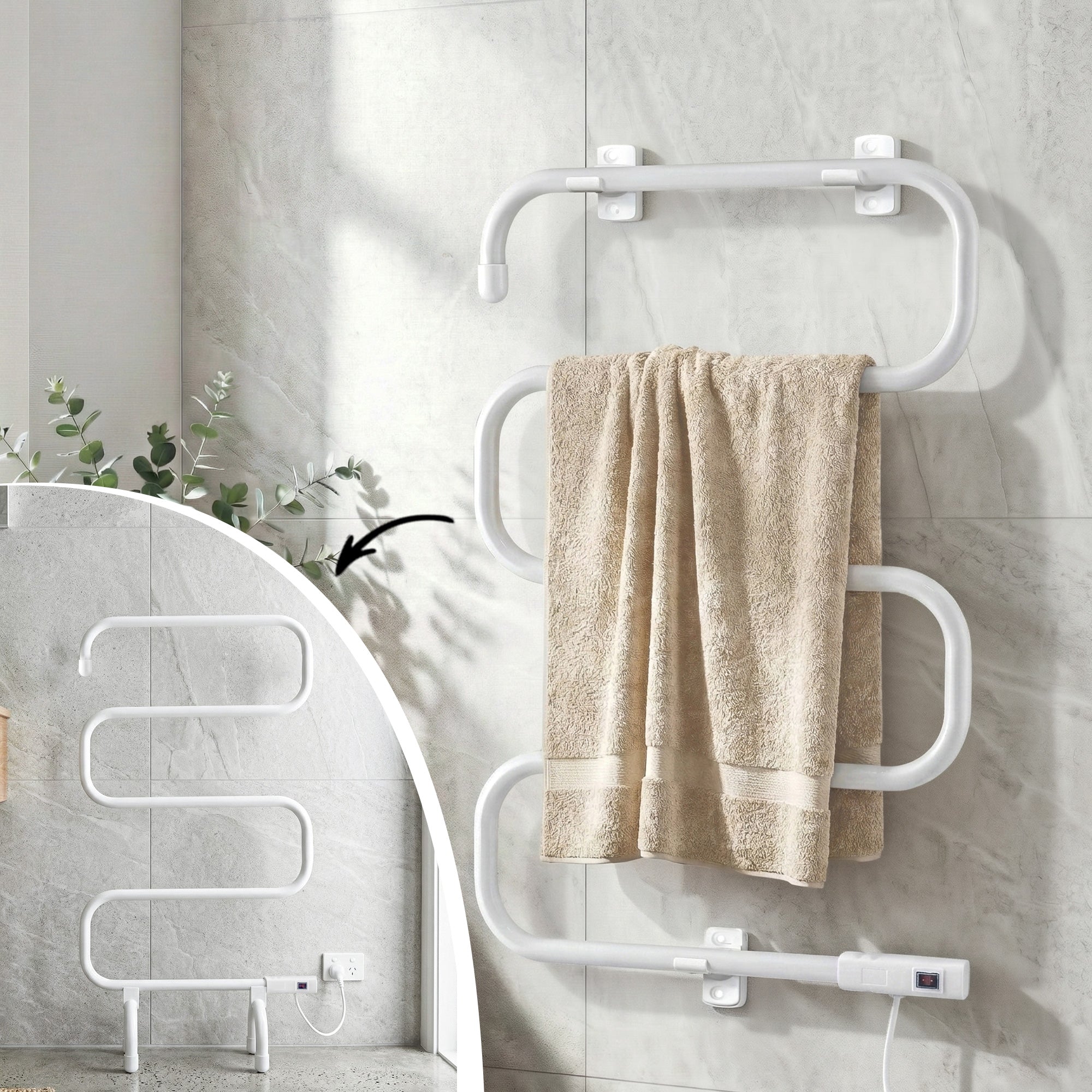 Heated Towel Rail Freestanding Wall Mounted S - Shape Electric Warmer Rack - Home & Garden > Bathroom Accessories > Towel Racks & Holders - Rivercity House & Home Co. (ABN 18 642 972 209) - Affordable Modern Furniture Australia