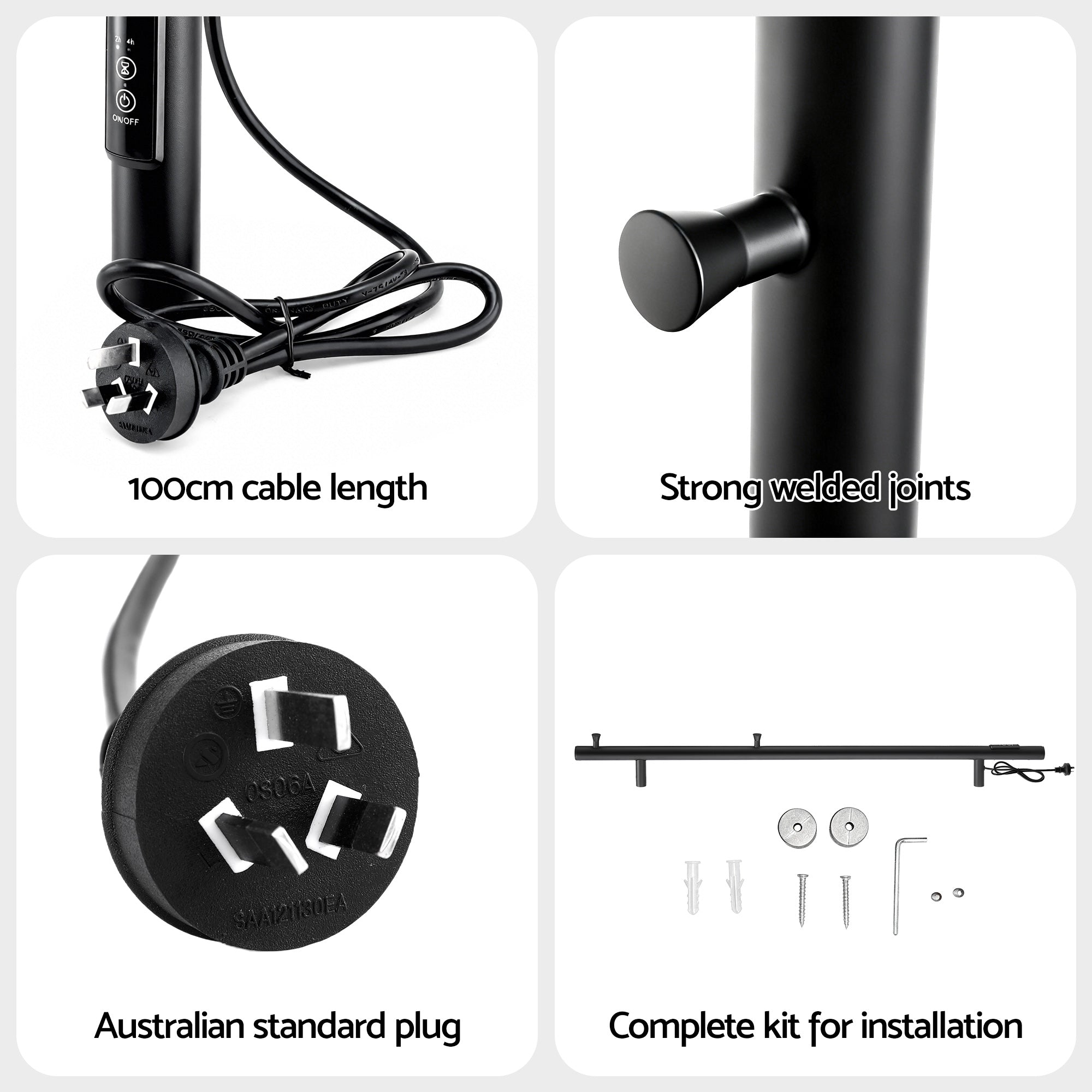 Heated Towel Rail with Timer Vertical Electric Heater Warmer Rack Black - Home & Garden > Bathroom Accessories > Towel Racks & Holders - Rivercity House & Home Co. (ABN 18 642 972 209) - Affordable Modern Furniture Australia