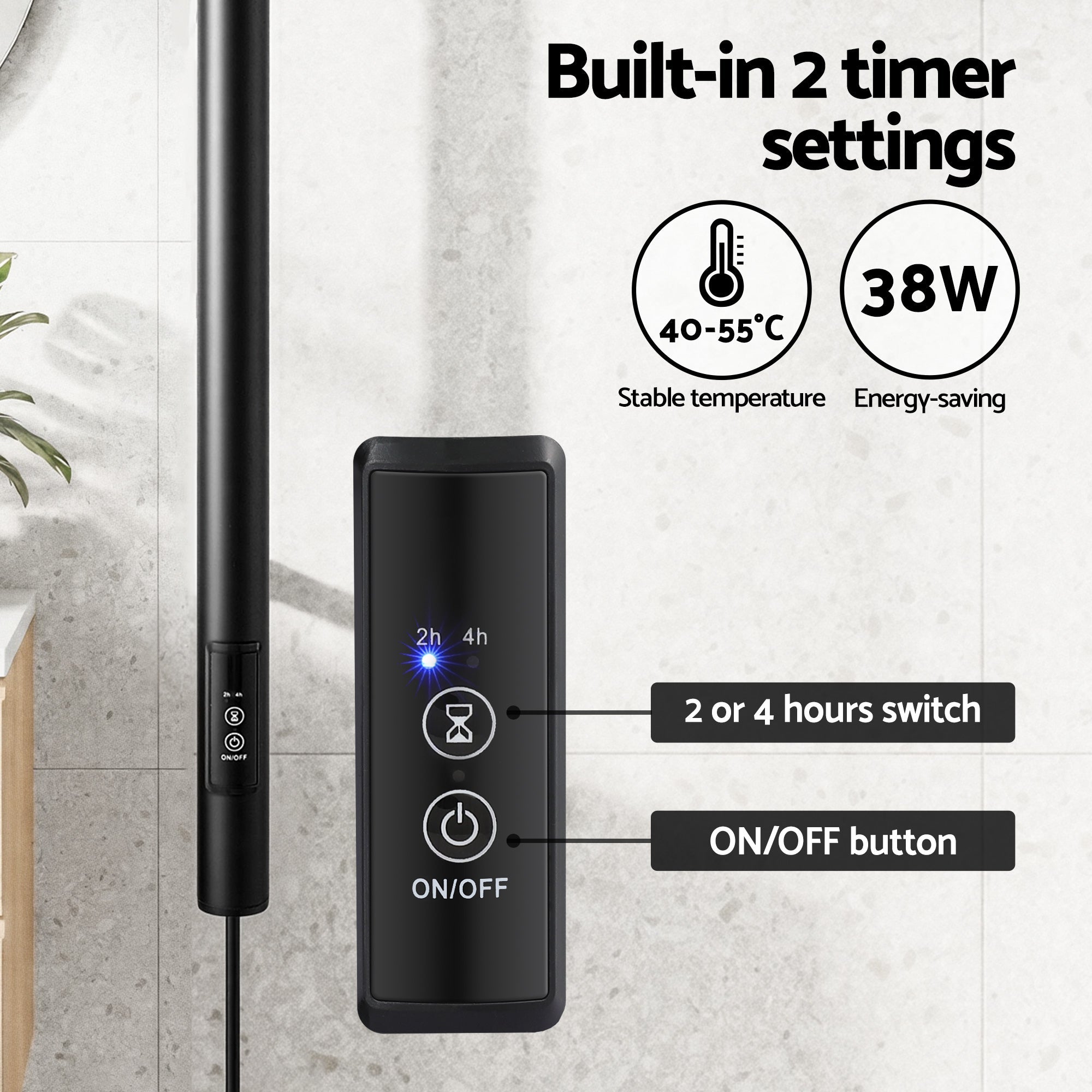 Heated Towel Rail with Timer Vertical Electric Heater Warmer Rack Black - Home & Garden > Bathroom Accessories > Towel Racks & Holders - Rivercity House & Home Co. (ABN 18 642 972 209) - Affordable Modern Furniture Australia