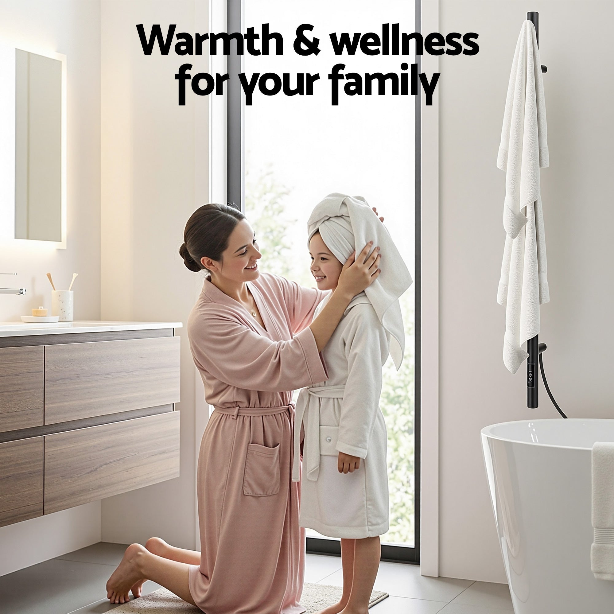 Heated Towel Rail with Timer Vertical Electric Heater Warmer Rack Black - Home & Garden > Bathroom Accessories > Towel Racks & Holders - Rivercity House & Home Co. (ABN 18 642 972 209) - Affordable Modern Furniture Australia