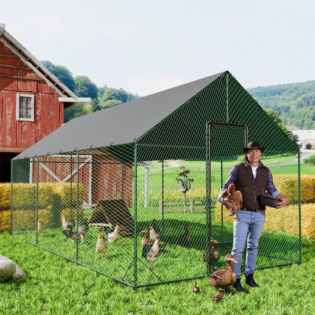 Heavy Duty Black Metal Walk-In Chicken Run Cage Coop with Cover, 276x602x300cm - Pet Care > Dog Supplies > Dog Kennels - Rivercity House & Home Co. (ABN 18 642 972 209) - Affordable Modern Furniture Australia
