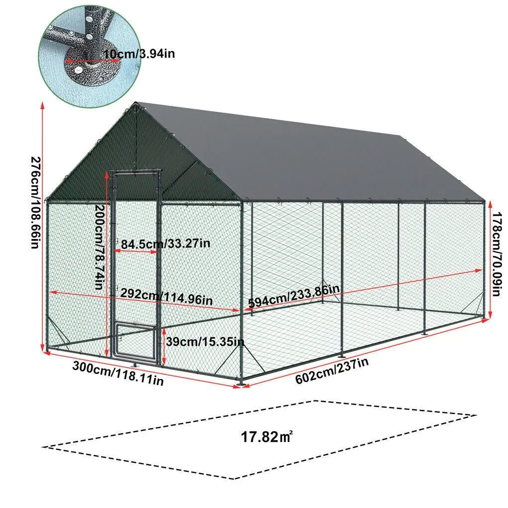 Heavy Duty Black Metal Walk-In Chicken Run Cage Coop with Cover, 276x602x300cm - Pet Care > Dog Supplies > Dog Kennels - Rivercity House & Home Co. (ABN 18 642 972 209) - Affordable Modern Furniture Australia