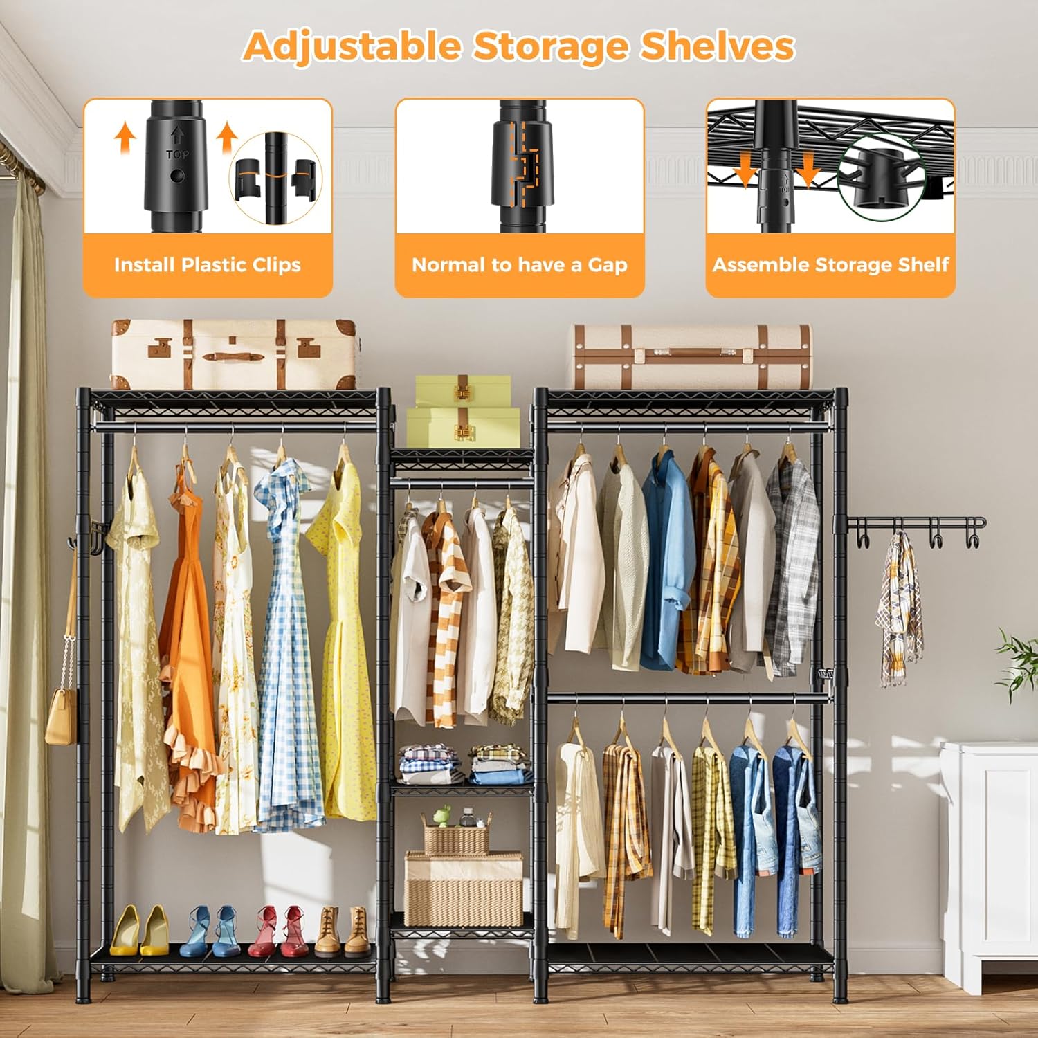 Heavy Duty Clothing Garment Rack Organizer with Hanging Rods & Storage Shelves for Clothes, Shoes & Wardrobe - Home & Garden > Storage > Clothing & Wardrobe Storage - Rivercity House & Home Co. (ABN 18 642 972 209) - Affordable Modern Furniture Australia
