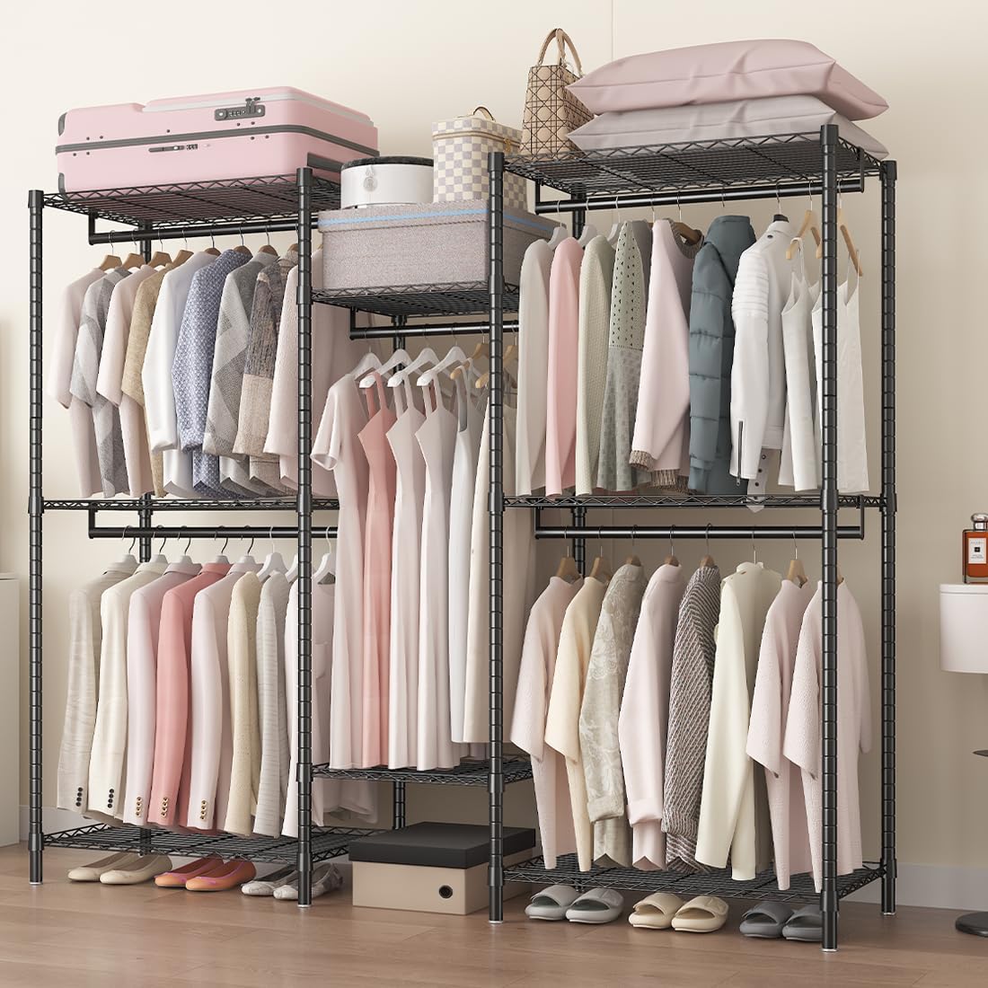 Heavy Duty Clothing Garment Rack Organizer with Hanging Rods & Storage Shelves for Clothes, Shoes & Wardrobe - Home & Garden > Storage > Clothing & Wardrobe Storage - Rivercity House & Home Co. (ABN 18 642 972 209) - Affordable Modern Furniture Australia