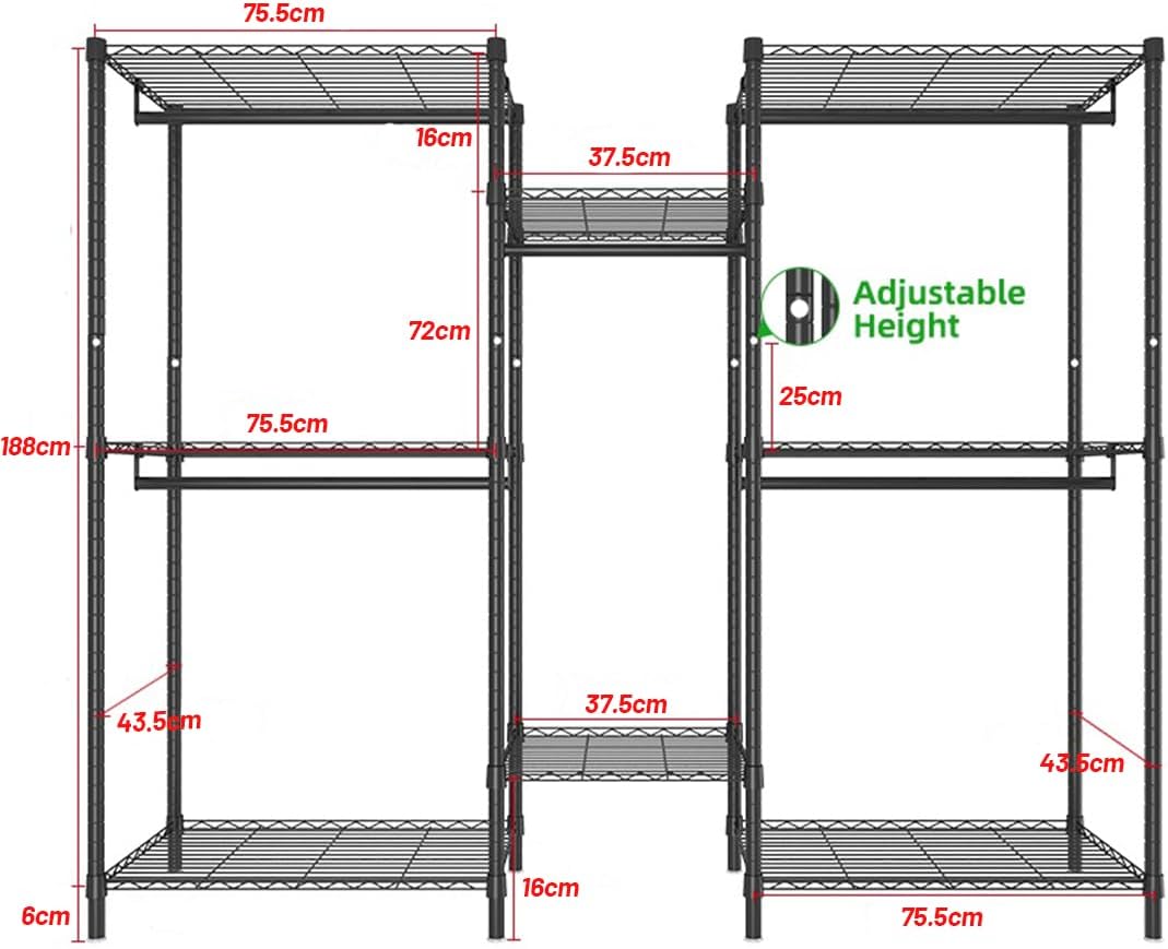 Heavy Duty Clothing Garment Rack Organizer with Hanging Rods & Storage Shelves for Clothes, Shoes & Wardrobe - Home & Garden > Storage > Clothing & Wardrobe Storage - Rivercity House & Home Co. (ABN 18 642 972 209) - Affordable Modern Furniture Australia