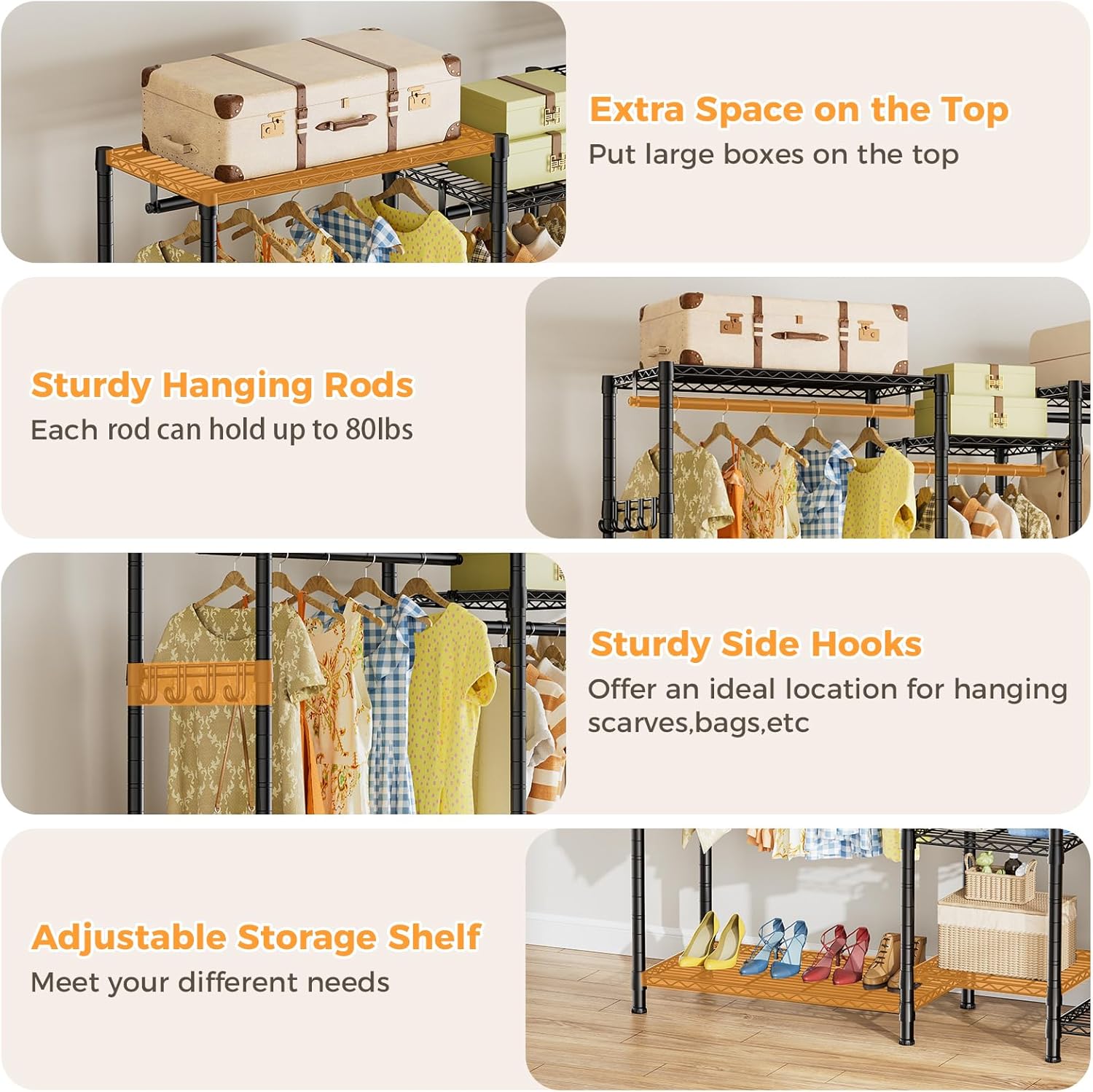 Heavy Duty Clothing Garment Rack Organizer with Hanging Rods & Storage Shelves for Clothes, Shoes & Wardrobe - Home & Garden > Storage > Clothing & Wardrobe Storage - Rivercity House & Home Co. (ABN 18 642 972 209) - Affordable Modern Furniture Australia