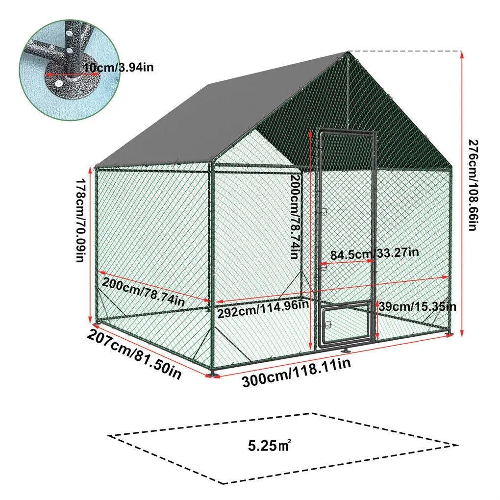 Heavy Duty Large Black Metal Walk-In Chicken Run Coop with Cover, 276x207x300cm - Pet Care > Cat Supplies > Cat Carriers & Crates - Rivercity House & Home Co. (ABN 18 642 972 209) - Affordable Modern Furniture Australia