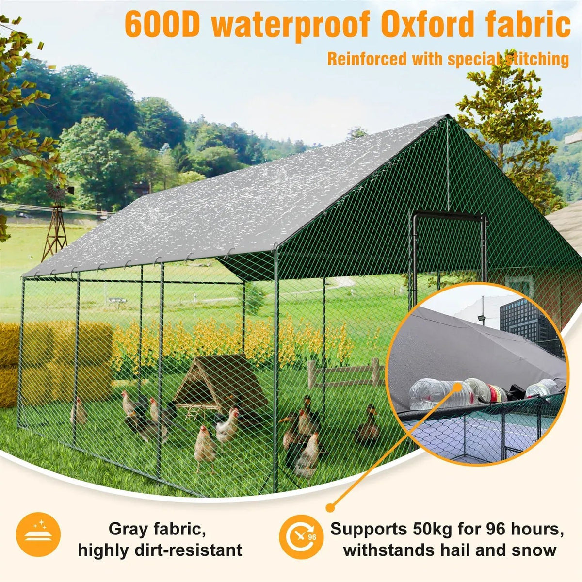 Heavy Duty Large Black Metal Walk-In Chicken Run Coop with Cover, 276x207x300cm - Pet Care > Cat Supplies > Cat Carriers & Crates - Rivercity House & Home Co. (ABN 18 642 972 209) - Affordable Modern Furniture Australia