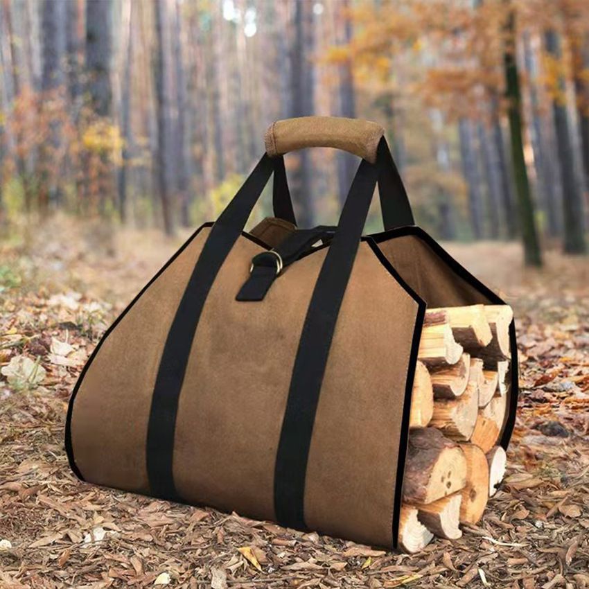 Heavy Duty Water-Resistant Canvas Firewood Carrier Bag with Reinforced Handles for Indoor and Outdoor Use - Brown - Home & Garden > Firepits > Fire Pit Accessories - Rivercity House & Home Co. (ABN 18 642 972 209) - Affordable Modern Furniture Australia