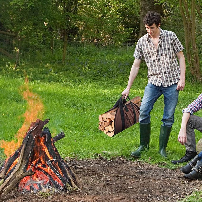 Heavy Duty Water-Resistant Canvas Firewood Carrier Bag with Reinforced Handles for Indoor and Outdoor Use - Brown - Home & Garden > Firepits > Fire Pit Accessories - Rivercity House & Home Co. (ABN 18 642 972 209) - Affordable Modern Furniture Australia