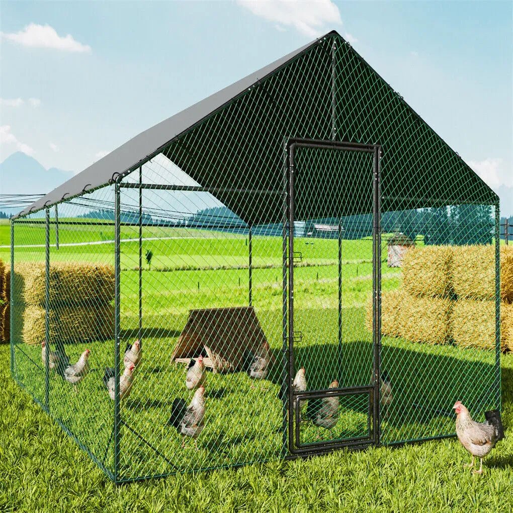 Heavy Duty XL Metal Walk-In Chicken Run with Cover, 276x405x300cm, Black - Furniture > Outdoor > Outdoor Furniture Accessories - Rivercity House & Home Co. (ABN 18 642 972 209) - Affordable Modern Furniture Australia