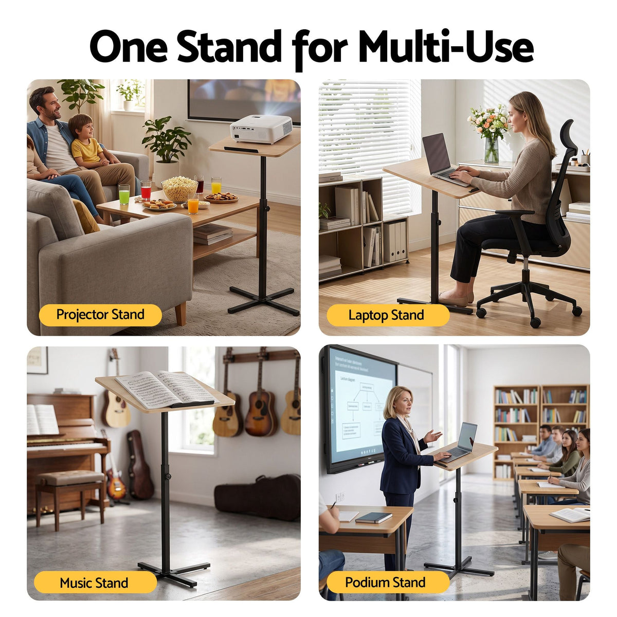 Height Adjustable Floor Podium Stand 78-127cm Portable Laptop Desk - Black Pine - Furniture > Office > Desks - Rivercity House & Home Co. (ABN 18 642 972 209) - Affordable Modern Furniture Australia