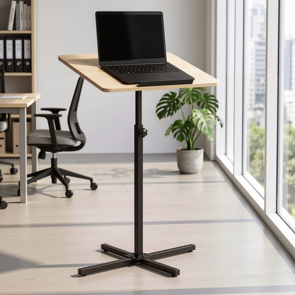 Height Adjustable Floor Podium Stand 78-127cm Portable Laptop Desk - Black Pine - Furniture > Office > Desks - Rivercity House & Home Co. (ABN 18 642 972 209) - Affordable Modern Furniture Australia