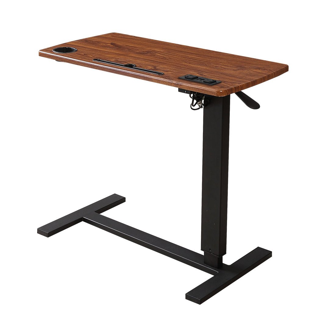 Height Adjustable Standing Desk with Power & USB Ports - Brown - Rivercity House & Home Co. (ABN 18 642 972 209) - Affordable Modern Furniture Australia