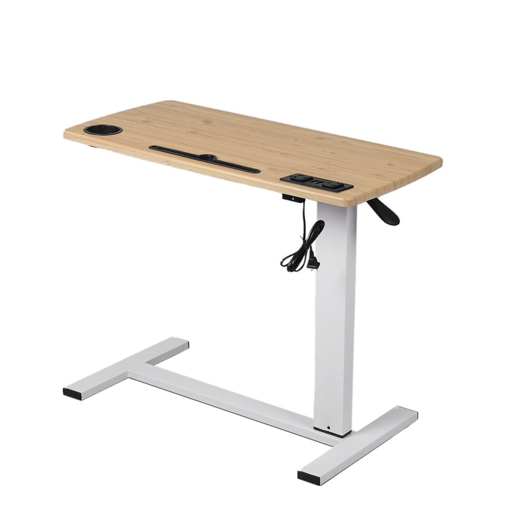 Height Adjustable Standing Desk with Power & USB Ports - Oak - Rivercity House & Home Co. (ABN 18 642 972 209) - Affordable Modern Furniture Australia