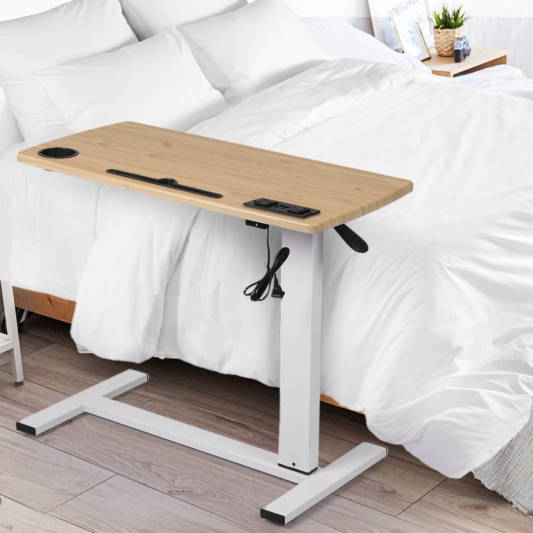 Height Adjustable Standing Desk with Power & USB Ports - Oak - Rivercity House & Home Co. (ABN 18 642 972 209) - Affordable Modern Furniture Australia