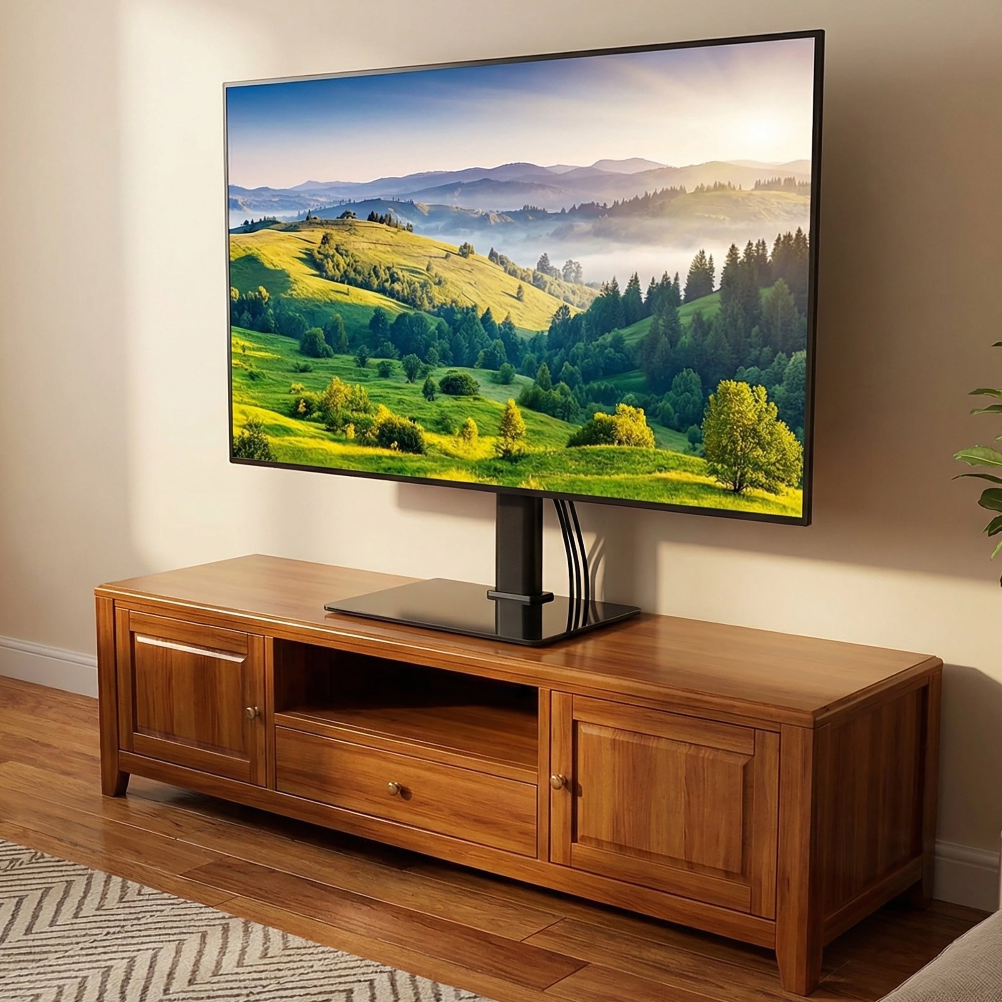 Height Adjustable TV Stand with Mount for 32 - 75 Inch LED TVs - Black - Rivercity House & Home Co. (ABN 18 642 972 209) - Affordable Modern Furniture Australia