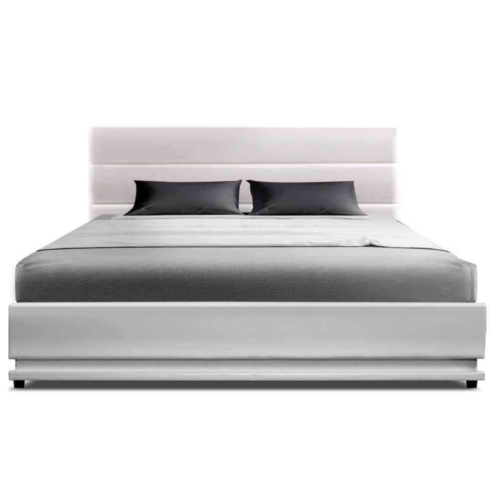 Henley LED Storage Double Bed Frame White - Rivercity House & Home Co. (ABN 18 642 972 209) - Affordable Modern Furniture Australia