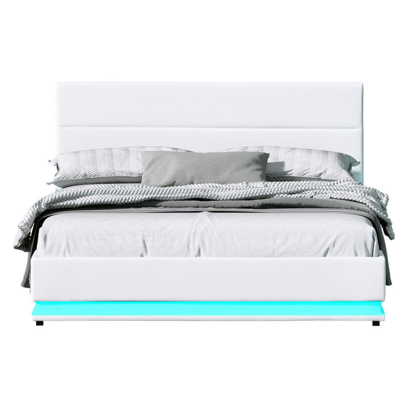 Henley LED Storage Queen Bed Frame White - Rivercity House & Home Co. (ABN 18 642 972 209) - Affordable Modern Furniture Australia