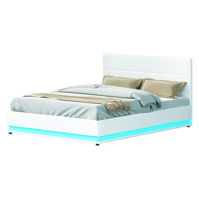 Henley LED Storage Queen Bed Frame White - Rivercity House & Home Co. (ABN 18 642 972 209) - Affordable Modern Furniture Australia