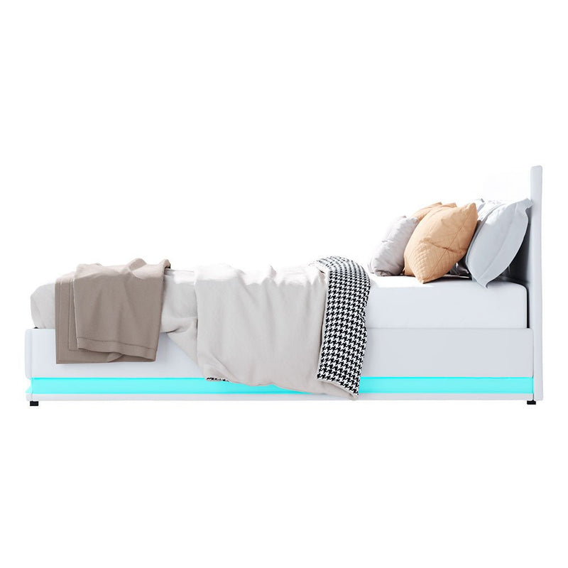 Henley LED Storage Queen Bed Frame White - Rivercity House & Home Co. (ABN 18 642 972 209) - Affordable Modern Furniture Australia