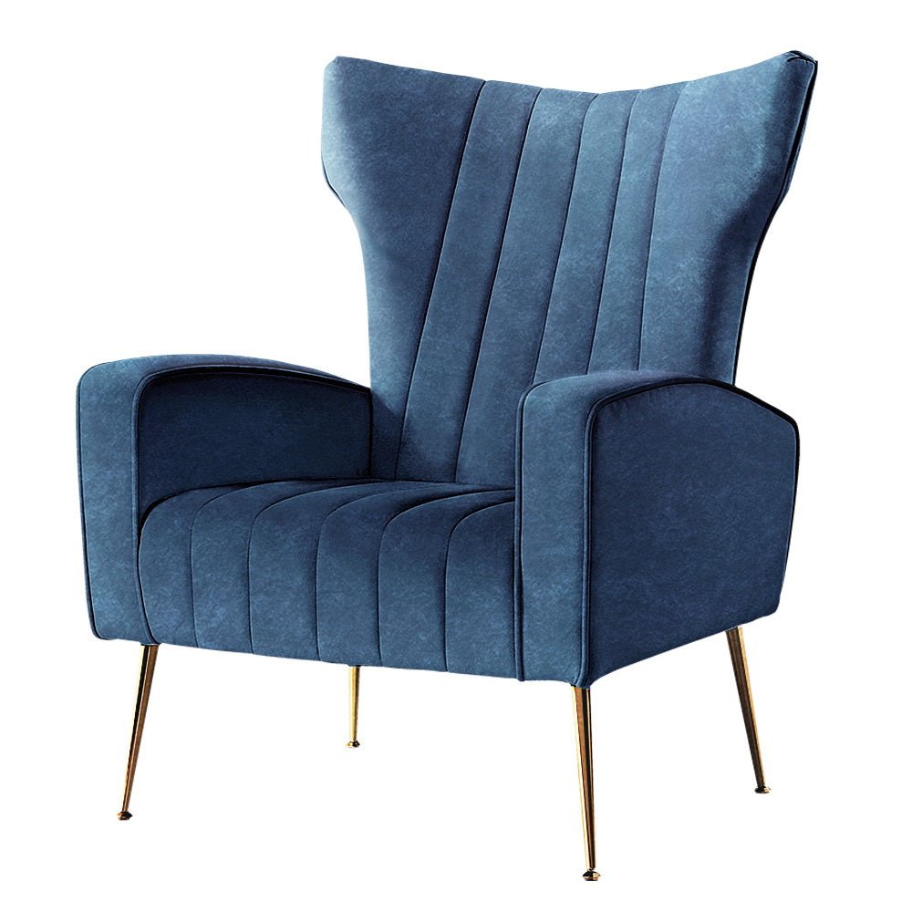 High Back Velvet Accent Armchair Lounge Chair Navy - Rivercity House & Home Co. (ABN 18 642 972 209) - Affordable Modern Furniture Australia