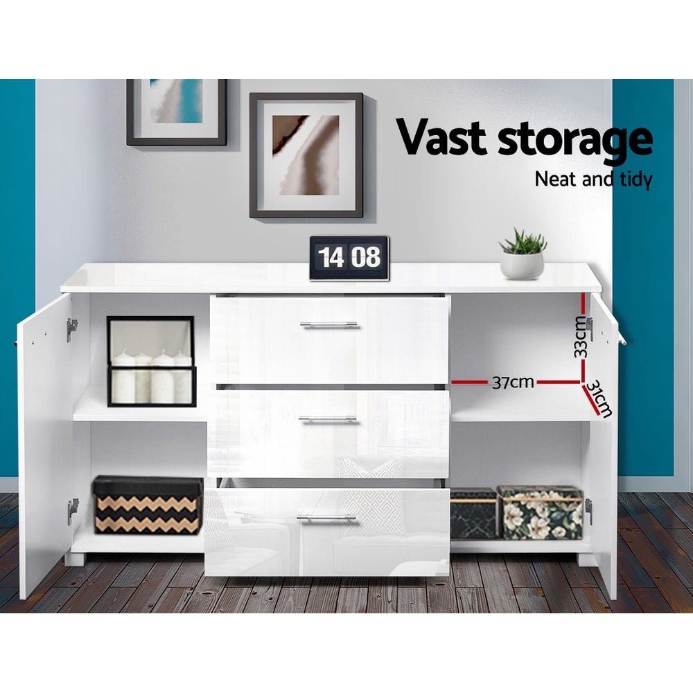High Gloss Sideboard Storage Cabinet Cupboard - White - Rivercity House & Home Co. (ABN 18 642 972 209) - Affordable Modern Furniture Australia