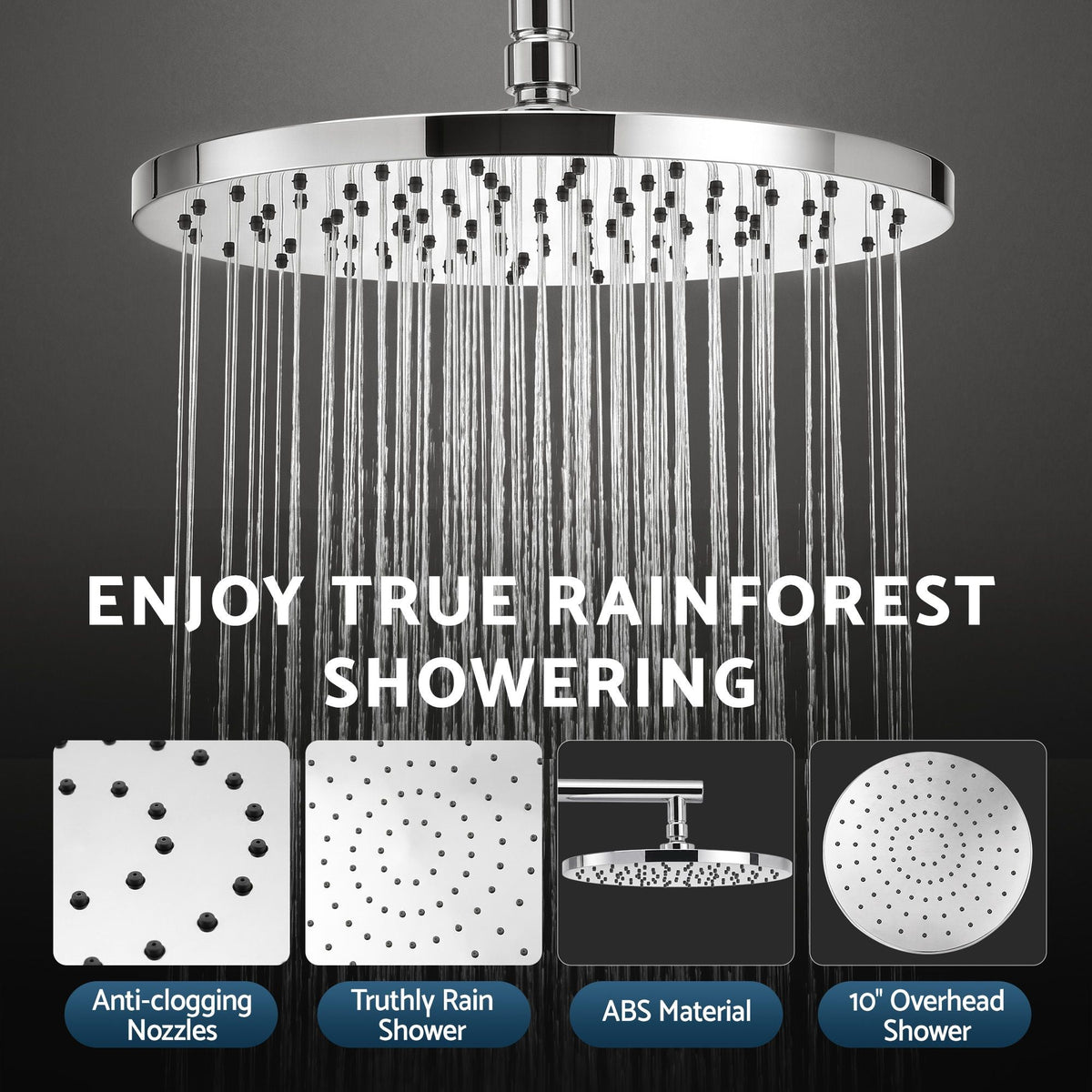 High-Pressure 10 Inch Rain & 3-Function Shower Head Combo with 1.5m Anti-Burst Hose & 304 Stainless Steel Rail - Furniture > Bathroom > Shower Heads & Screens - Rivercity House & Home Co. (ABN 18 642 972 209) - Affordable Modern Furniture Australia