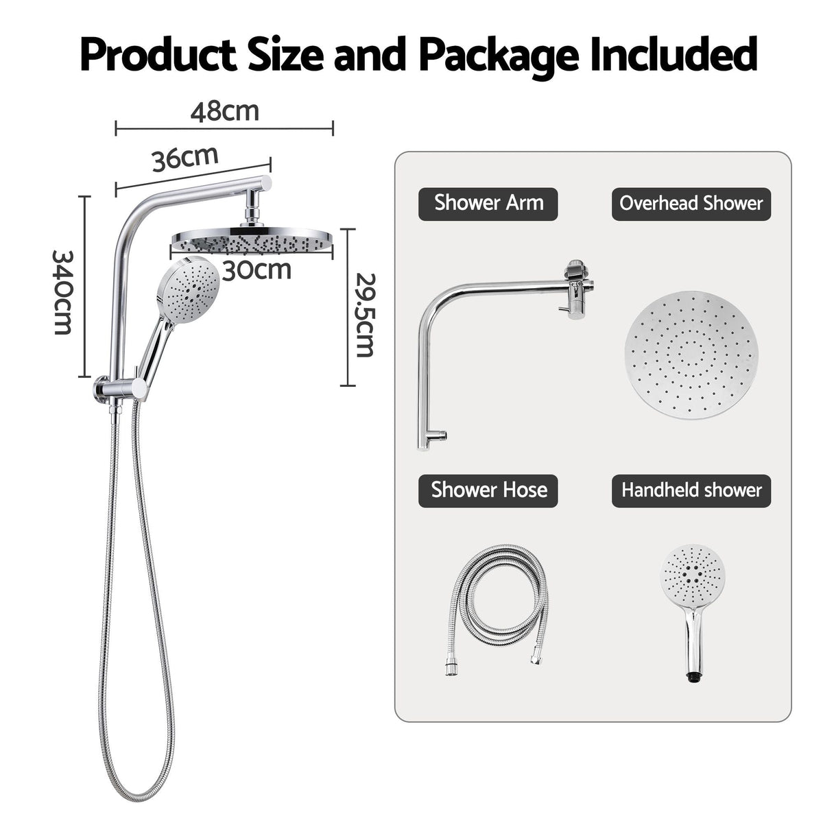 High-Pressure 10 Inch Rain & 3-Function Shower Head Combo with 1.5m Anti-Burst Hose & 304 Stainless Steel Rail - Furniture > Bathroom > Shower Heads & Screens - Rivercity House & Home Co. (ABN 18 642 972 209) - Affordable Modern Furniture Australia
