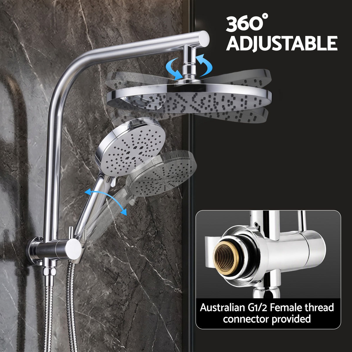 High-Pressure 10 Inch Rain & 3-Function Shower Head Combo with 1.5m Anti-Burst Hose & 304 Stainless Steel Rail - Furniture > Bathroom > Shower Heads & Screens - Rivercity House & Home Co. (ABN 18 642 972 209) - Affordable Modern Furniture Australia