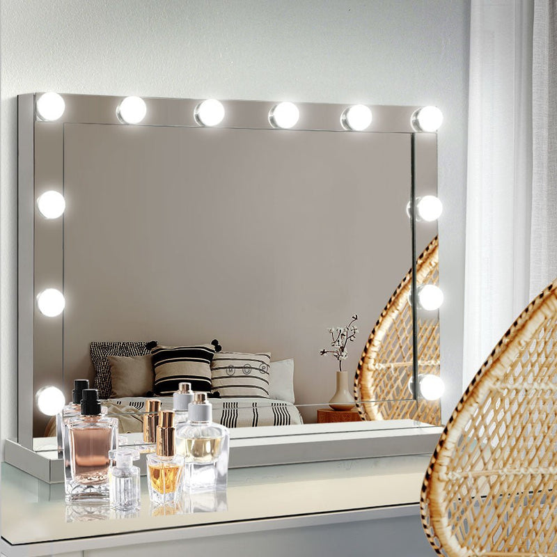 Hollywood Makeup Mirror With Light 12 LED Bulbs Silver 58cm x 46cm - Rivercity House & Home Co. (ABN 18 642 972 209) - Affordable Modern Furniture Australia