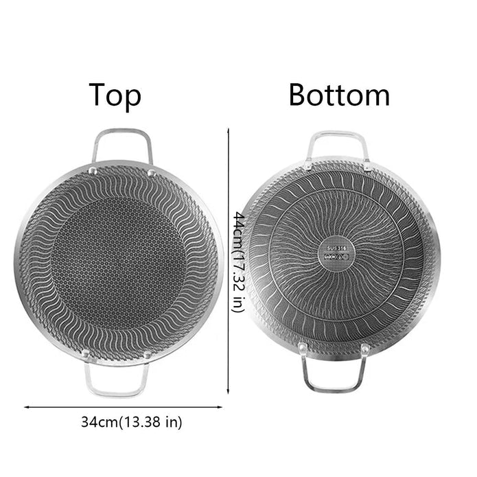 Honeycomb Non - Stick Grill Skewer Plate, 316 Stainless Steel, Portable Barbecue Grill with Handle, Universal Induction Cooktop Compatible, Round Shape, Outdoor Camping BBQ Accessory - Home & Garden > Kitchenware > Skillets & Frying Pans - Rivercity House & Home Co. (ABN 18 642 972 209) - Affordable Modern Furniture Australia