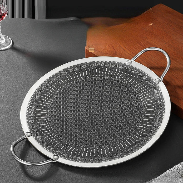 Honeycomb Non - Stick Grill Skewer Plate, 316 Stainless Steel, Portable Barbecue Grill with Handle, Universal Induction Cooktop Compatible, Round Shape, Outdoor Camping BBQ Accessory - Home & Garden > Kitchenware > Skillets & Frying Pans - Rivercity House & Home Co. (ABN 18 642 972 209) - Affordable Modern Furniture Australia