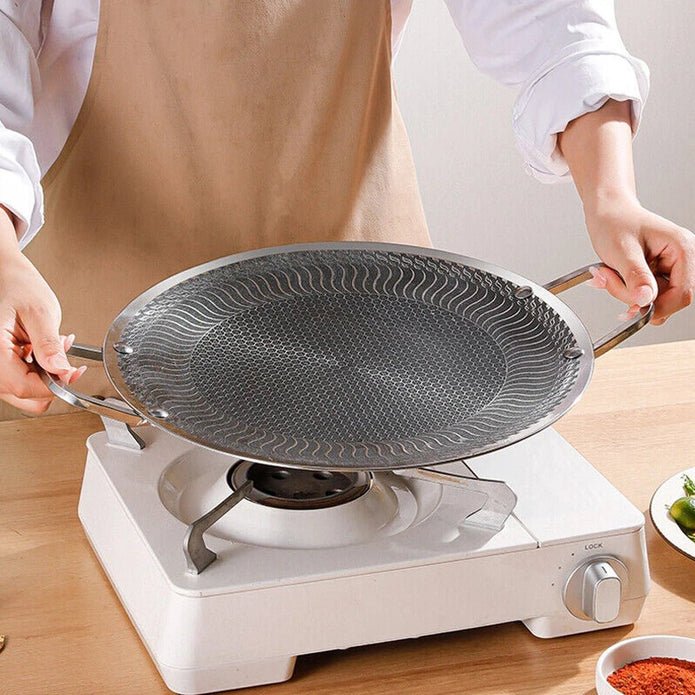 Honeycomb Non - Stick Grill Skewer Plate, 316 Stainless Steel, Portable Barbecue Grill with Handle, Universal Induction Cooktop Compatible, Round Shape, Outdoor Camping BBQ Accessory - Home & Garden > Kitchenware > Skillets & Frying Pans - Rivercity House & Home Co. (ABN 18 642 972 209) - Affordable Modern Furniture Australia